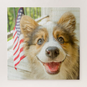 Puzzle Cutest Baby Animals Patriotic Corgi Puppy