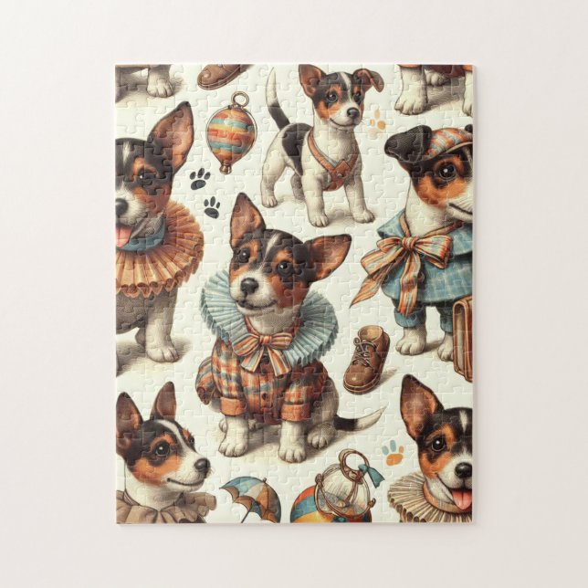 Puzzle Cuto vintage Toy Fox Terrier Seamless (Vertical)