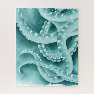 Puzzle Cyan Green tentacles monocromático