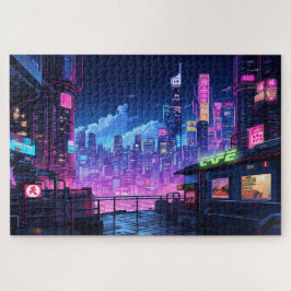 Puzzle Cyberpunk City Night Cafe