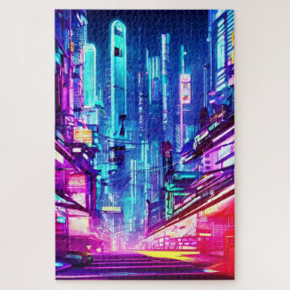 Puzzle Cyberpunk Futurista Ciudad Neón