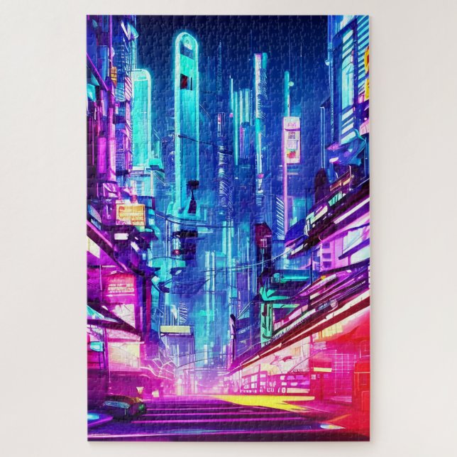 Puzzle Cyberpunk Futurista Ciudad Neón (Vertical)