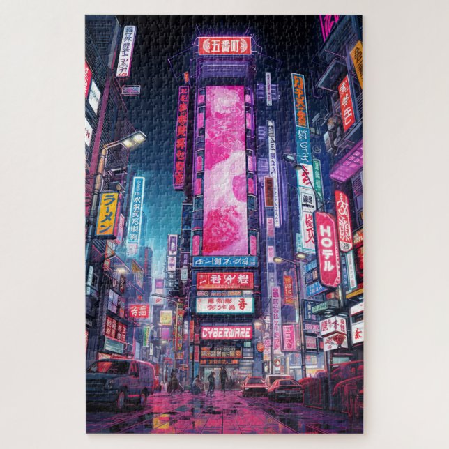 Puzzle Cyberpunk Tokyo Neon Street (Vertical)