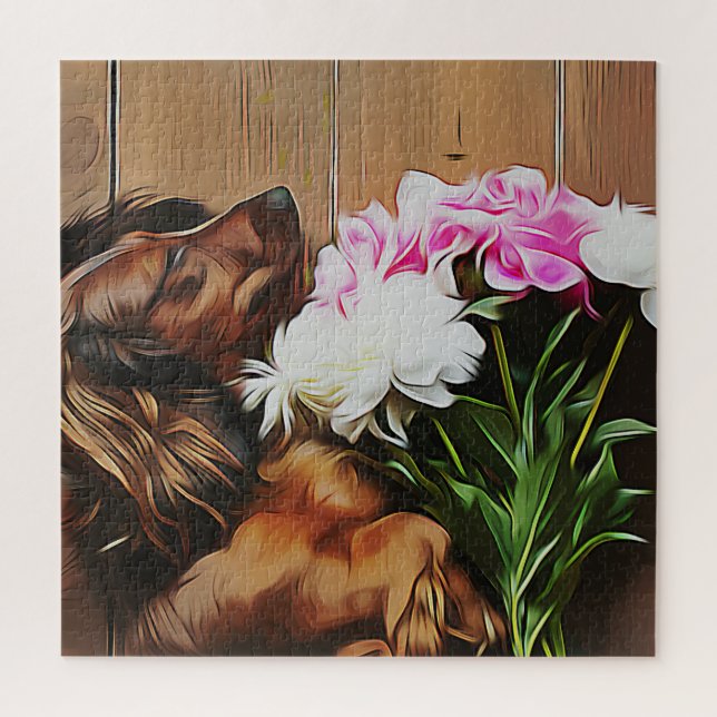 Puzzle Dachshund Acostado En El Suelo De Madera (Vertical)