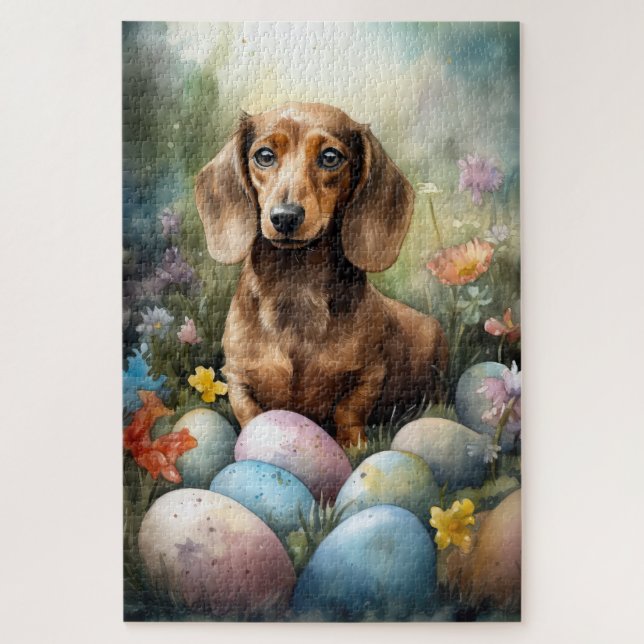 Puzzle Dachshund con huevos de Pascua (Vertical)