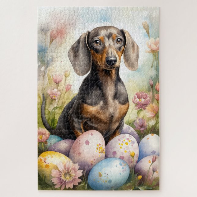 Puzzle Dachshund con huevos de Pascua (Vertical)