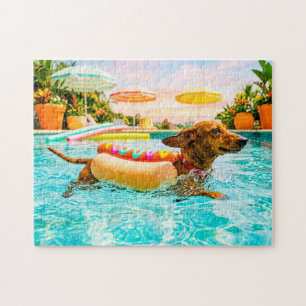 Puzzle Dachshund con traje de hotdog