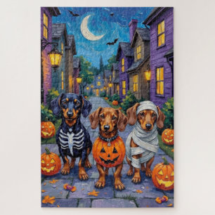 Puzzle Dachshund daña trick-or-Treating en Halloween