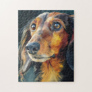Puzzle Dachshund de pelo largo en primer plano