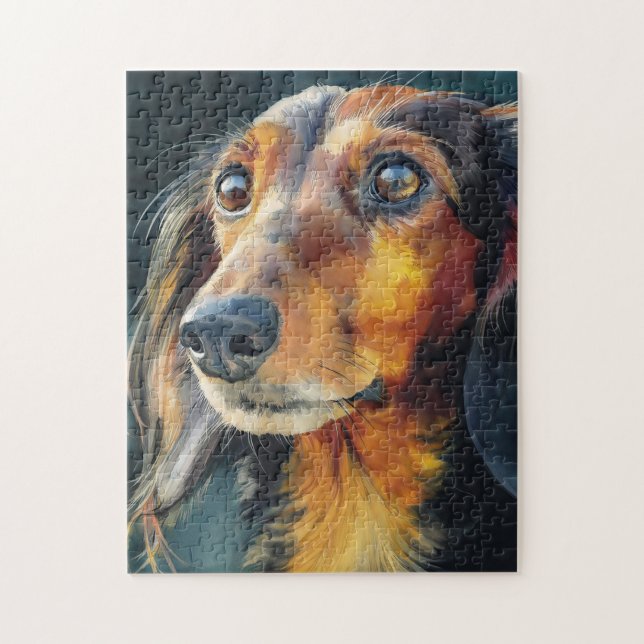 Puzzle Dachshund de pelo largo en primer plano (Vertical)