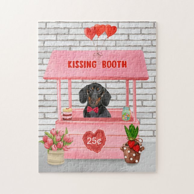 Puzzle Dachshund Dog El día de San Valentín Kissing Booth (Vertical)