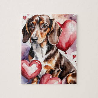 Puzzle Dachshund Dog Pet Portrait Watercolor Valentine