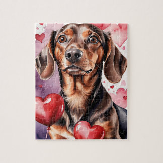 Puzzle Dachshund Dog Pet Portrait Watercolor Valentine