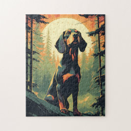 Puzzle Dachshund en el bosque durante la puesta de sol