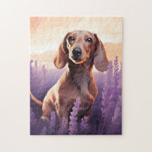 Dachshund en el campo Lavender