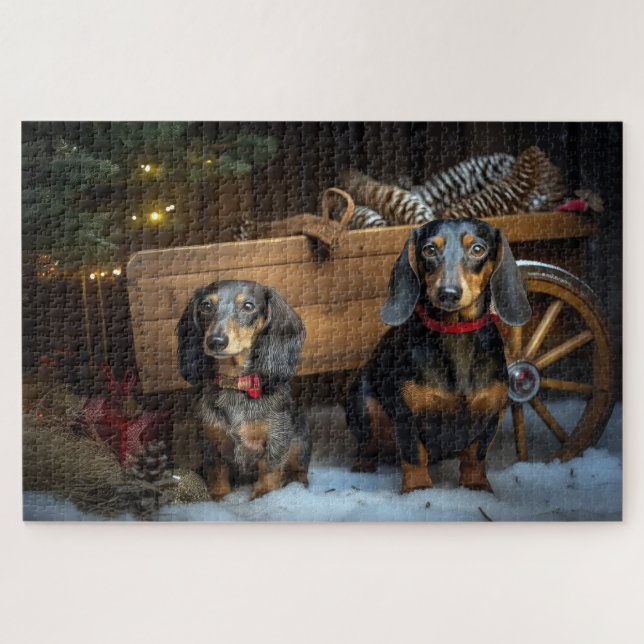 Puzzle Dachshund Nevado Trineo Decoración de Navidad (Horizontal)