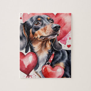 Puzzle Dachshund Perro Mascota Retrato Acuarela San Valen