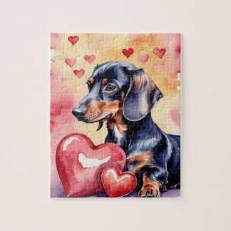 Puzzle Dachshund Perro Mascota Retrato Acuarela San Valen