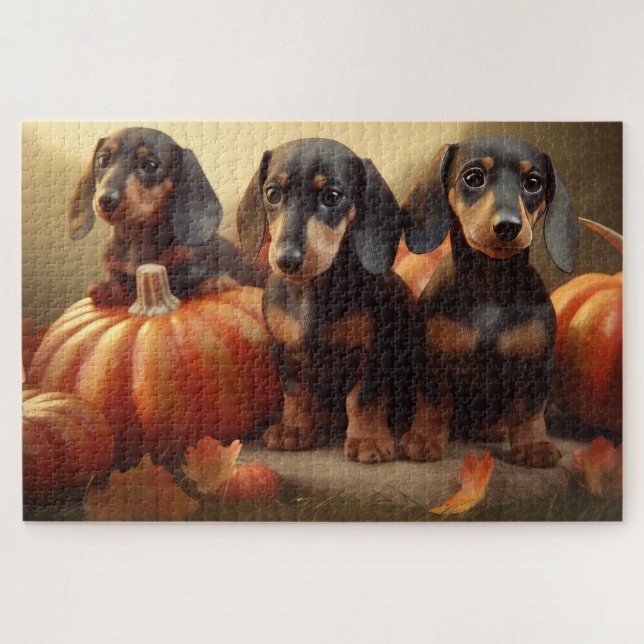 Puzzle Dachshund Puppy Calabaza deslumbrante de otoño (Horizontal)