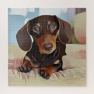 Puzzle Dachshund Puppy Se Sentó En Un Sofá