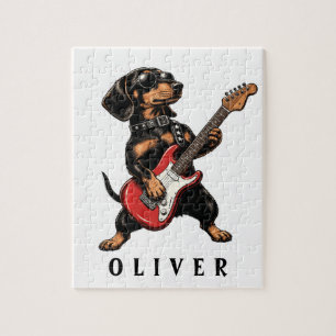 Puzzle Dachshund Rocker Genial Tocando Guitarra Eléctrica