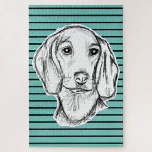 Puzzle dachshund sketch a mano perro cachorro blanco negr