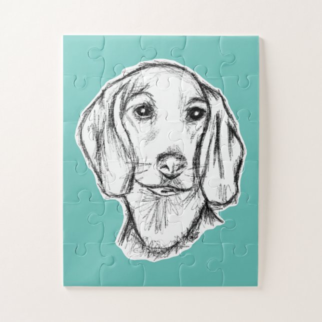 Puzzle dachshund sketch a mano perro cachorro blanco negr (Vertical)