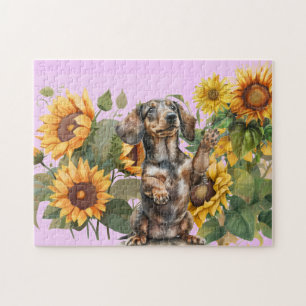 Puzzle Dachshund Sunflowers