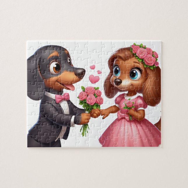 Puzzle Dachshund Valentine animado (Horizontal)