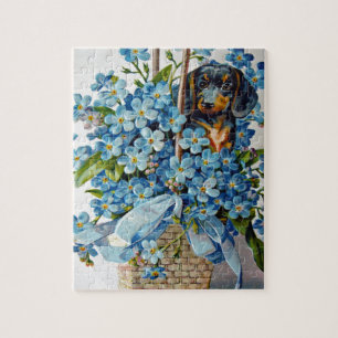 Puzzle Dachshund y Forget-Me-Nots