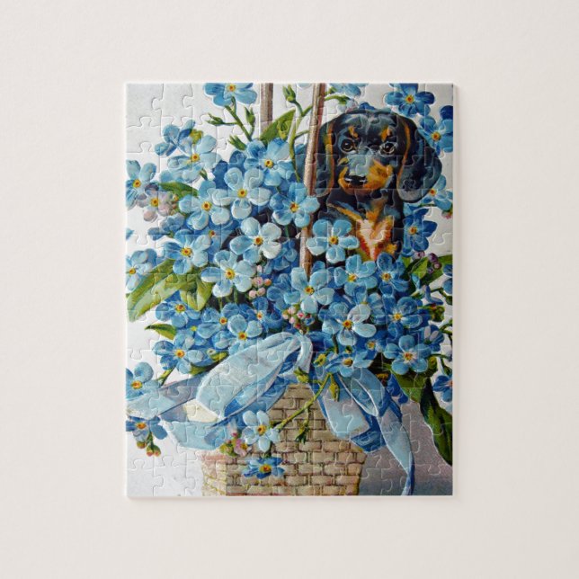 Puzzle Dachshund y Forget-Me-Nots (Vertical)