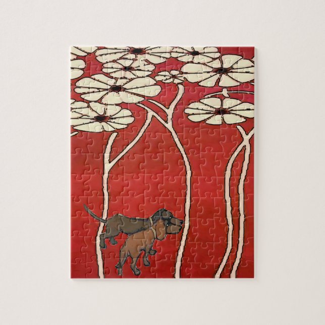 Puzzle Dachshunds en flores (Vertical)