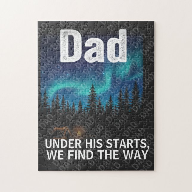 Puzzle Dad Northern Lights Camping Customizable T-Shirt (Vertical)