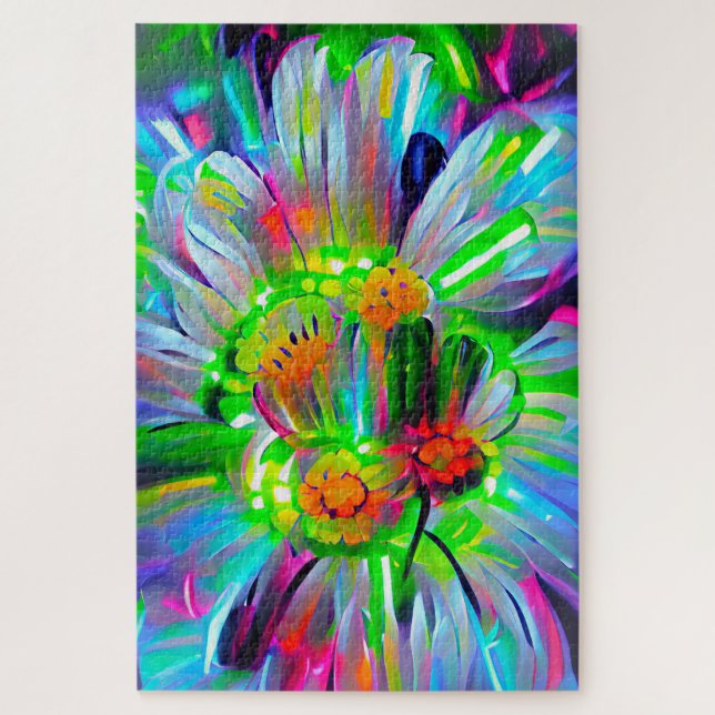Puzzle Daisies abstractos neones con colores vivos (Vertical)