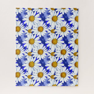 Puzzle Daisies acuarelas sobre el azul denim
