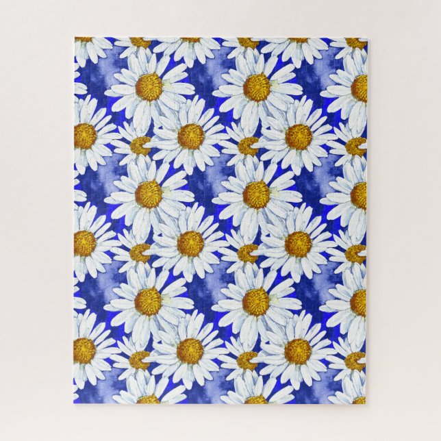 Puzzle Daisies acuarelas sobre el azul denim (Vertical)