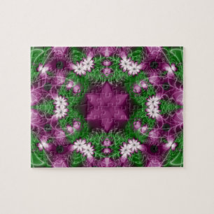 Puzzle Daisies   Arte fractal púrpura y verde