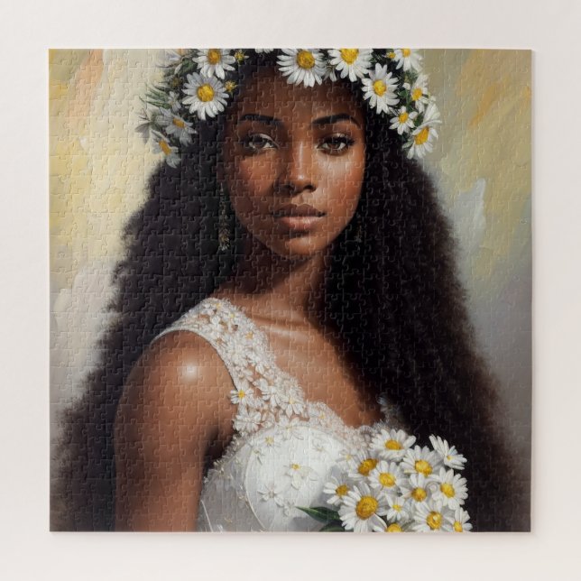 Puzzle Daisies Black Woman Floral Art (Vertical)