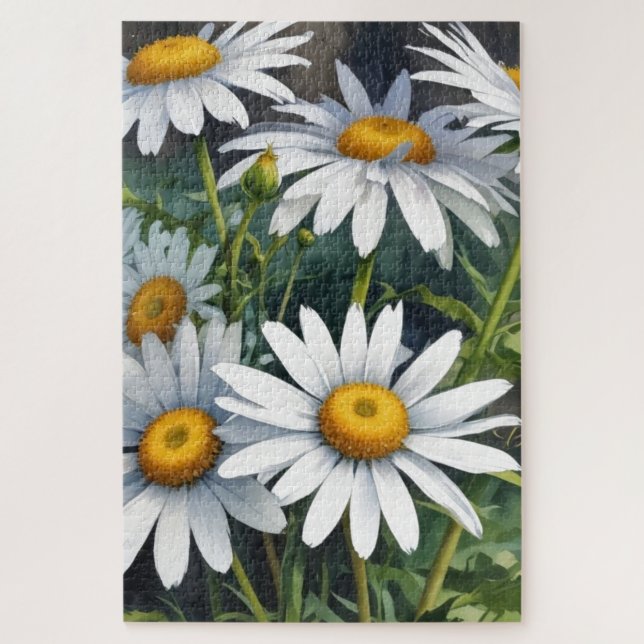 Puzzle Daisies Bunch of Flowers Elegant Watercolor (Vertical)