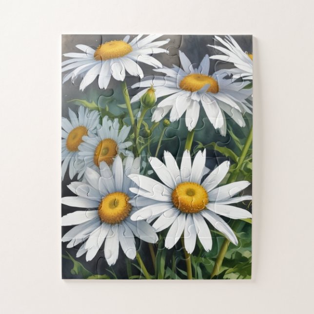 Puzzle Daisies Bunch of Flowers Elegant Watercolor (Vertical)