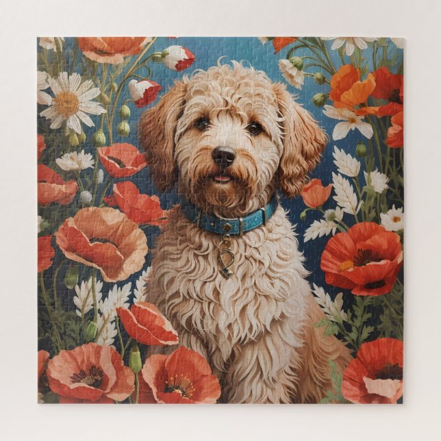 Puzzle Daisy De Labradoodle Y Flor De Adormidera (Vertical)