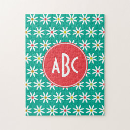 Puzzle Daisy de puntos azul verdoso con monograma