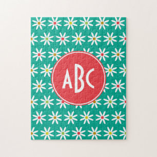Puzzle Daisy de puntos azul verdoso con monograma