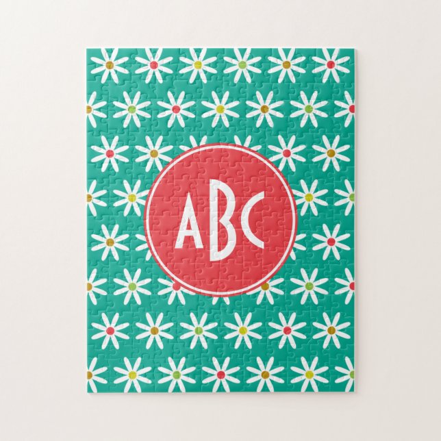 Puzzle Daisy de puntos azul verdoso con monograma (Vertical)
