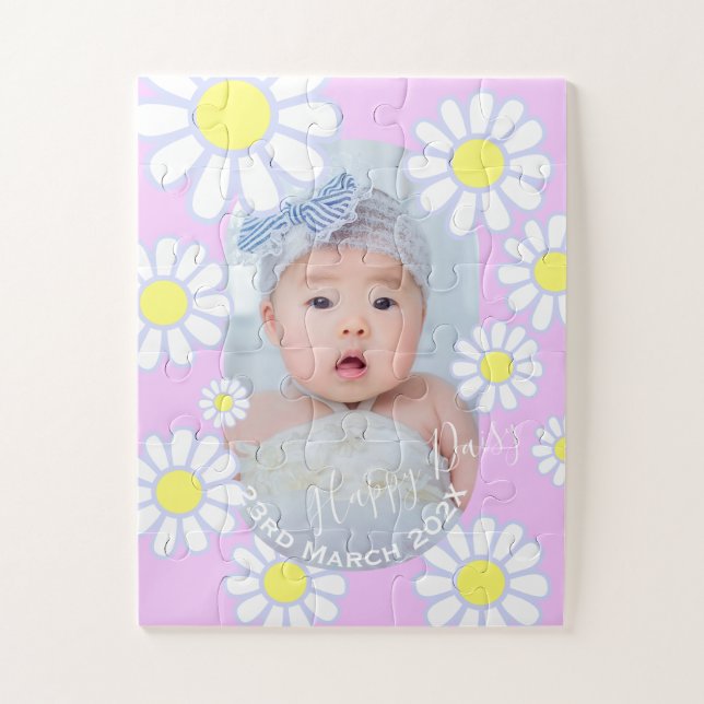 Puzzle Daisy Simple Pink Photo Baby (Vertical)