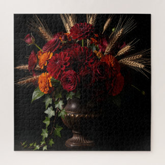 Puzzle Dalia de Trigo Floral Vida Muerta Rosas de Borgoña
