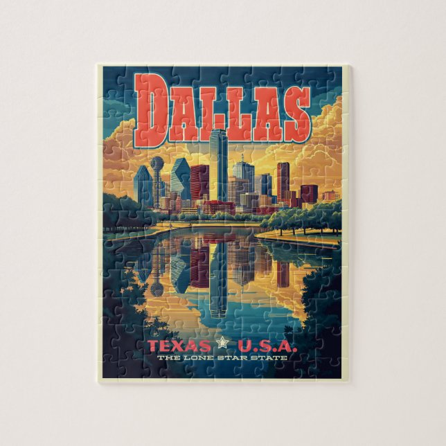 Puzzle Dallas Skyline Retro Travel (Vertical)