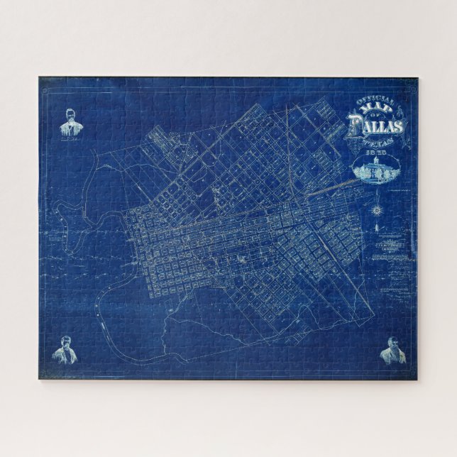 Puzzle Dallas Texas Official 1875 Detallado Blueprint Map (Horizontal)