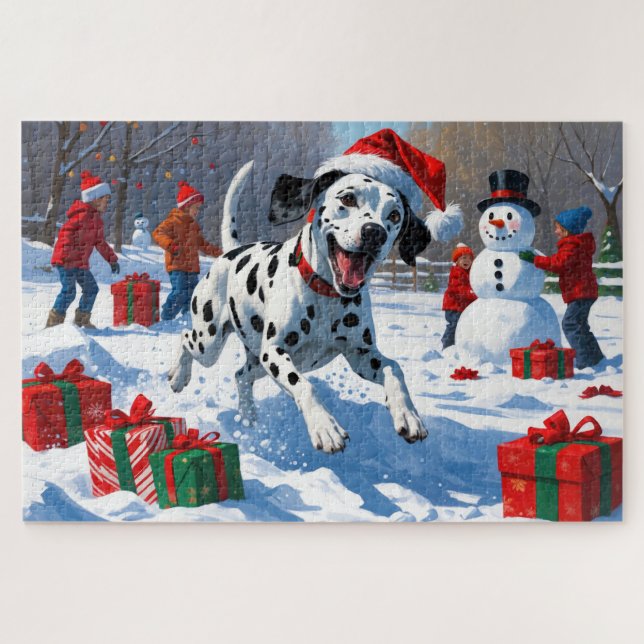 Puzzle Dalmacia corre en Nieve con Gorra Navidad (Horizontal)