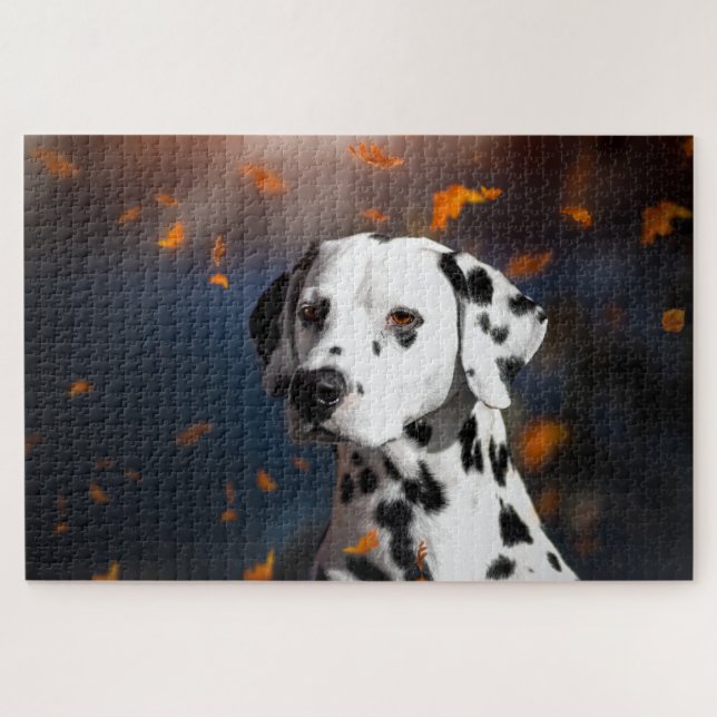 Puzzle Dalmación Perro Retrato Animal Hojas de Caída (Horizontal)